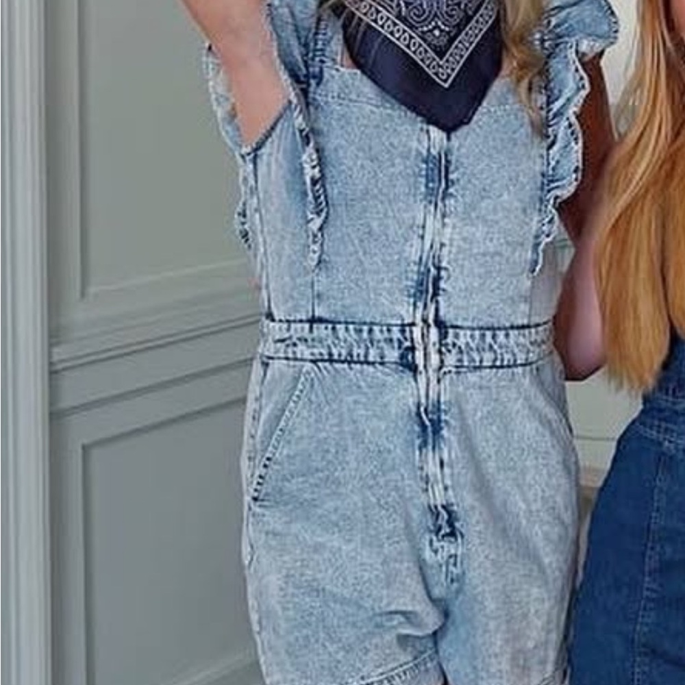 Denim Ruffle Strap Romper - Picture 3 of 3